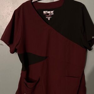 Grey's Anatomy Women’s Burgundy and Black Scrub Top